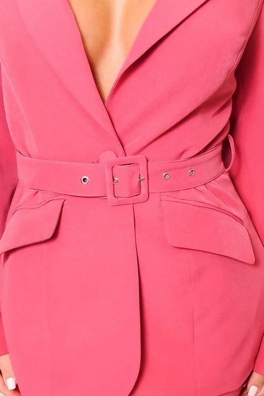 Cinnamon Belted Blazer & Pants Suit Set