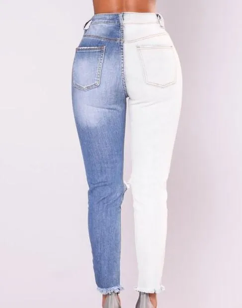 Colorblock Patchwork High Waist Casual Slim Jeans