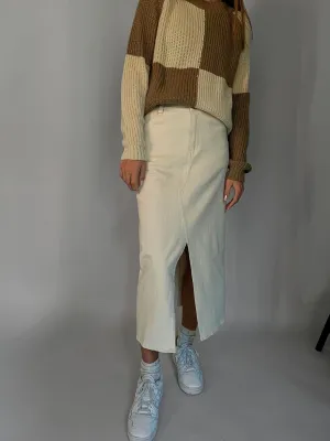 CREAM DENIM MIDI SKIRT