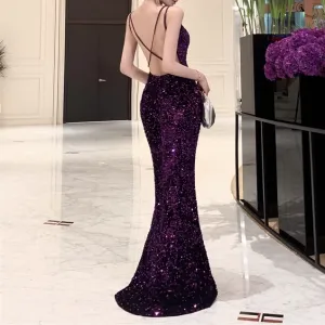Cross Backless Sequin Party Prom Fishtail Dress