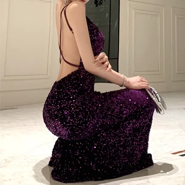 Cross Backless Sequin Party Prom Fishtail Dress