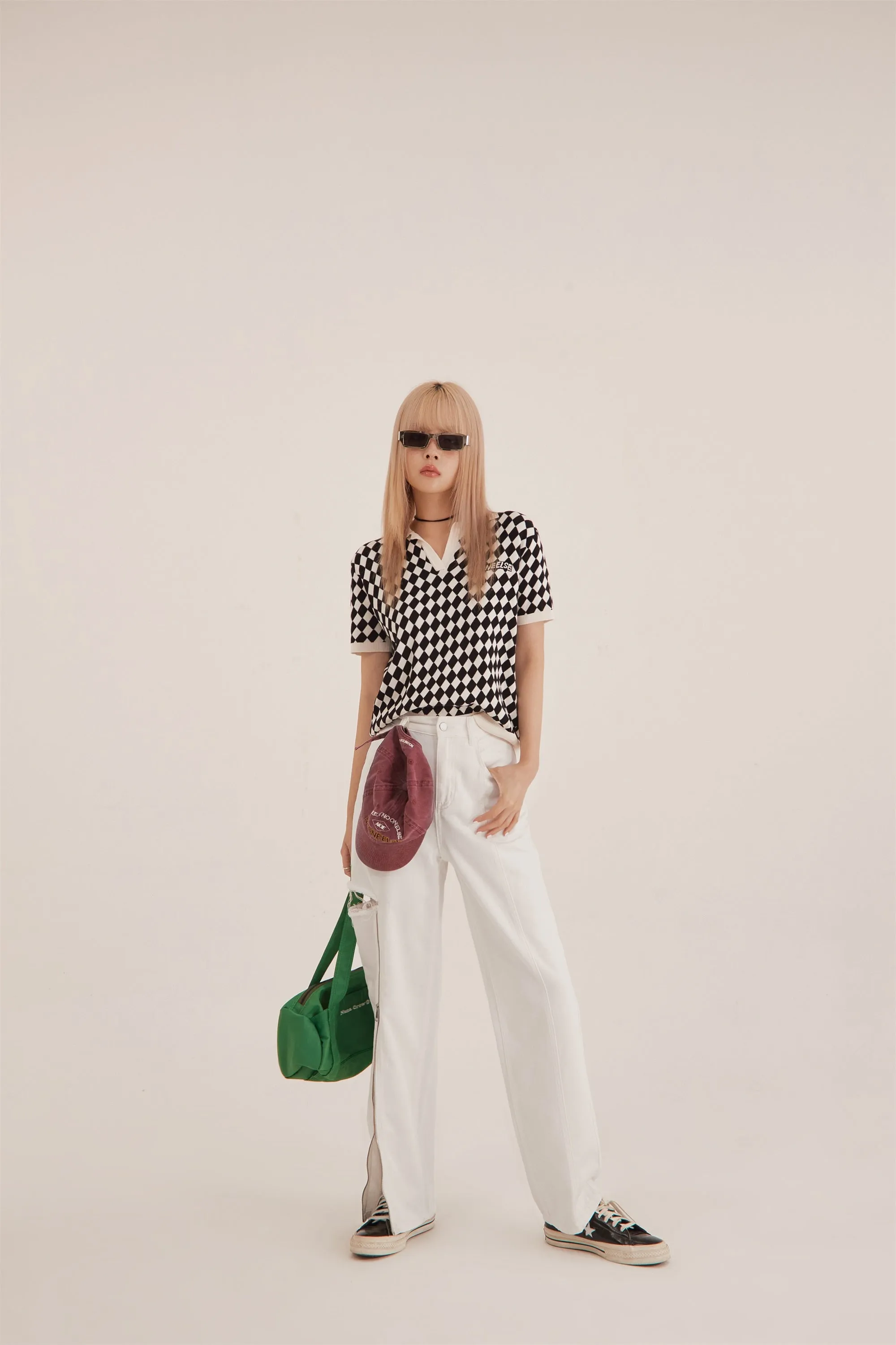 Cutout Front Zip Slit Straight Pants
