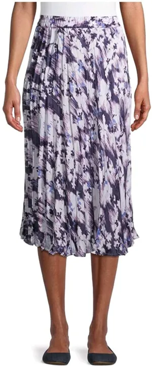 Dark Iris Ikat Print Midi Length Crinkle Skirt