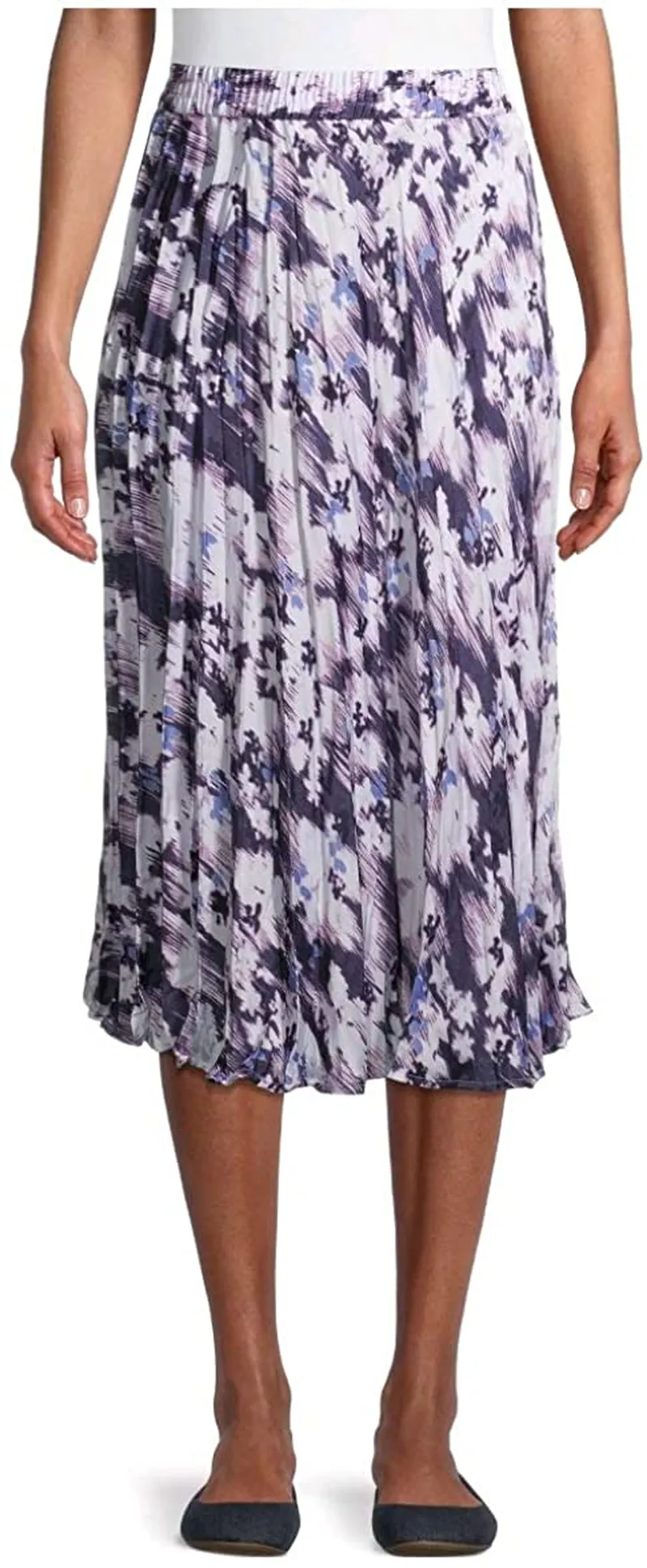 Dark Iris Ikat Print Midi Length Crinkle Skirt