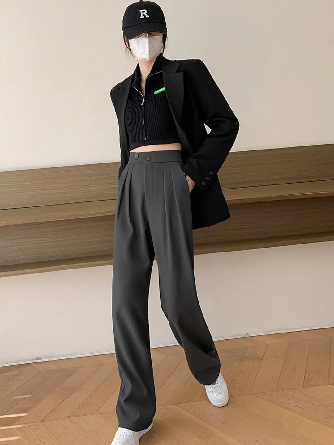 Debby Casual High Waist Pants-Black