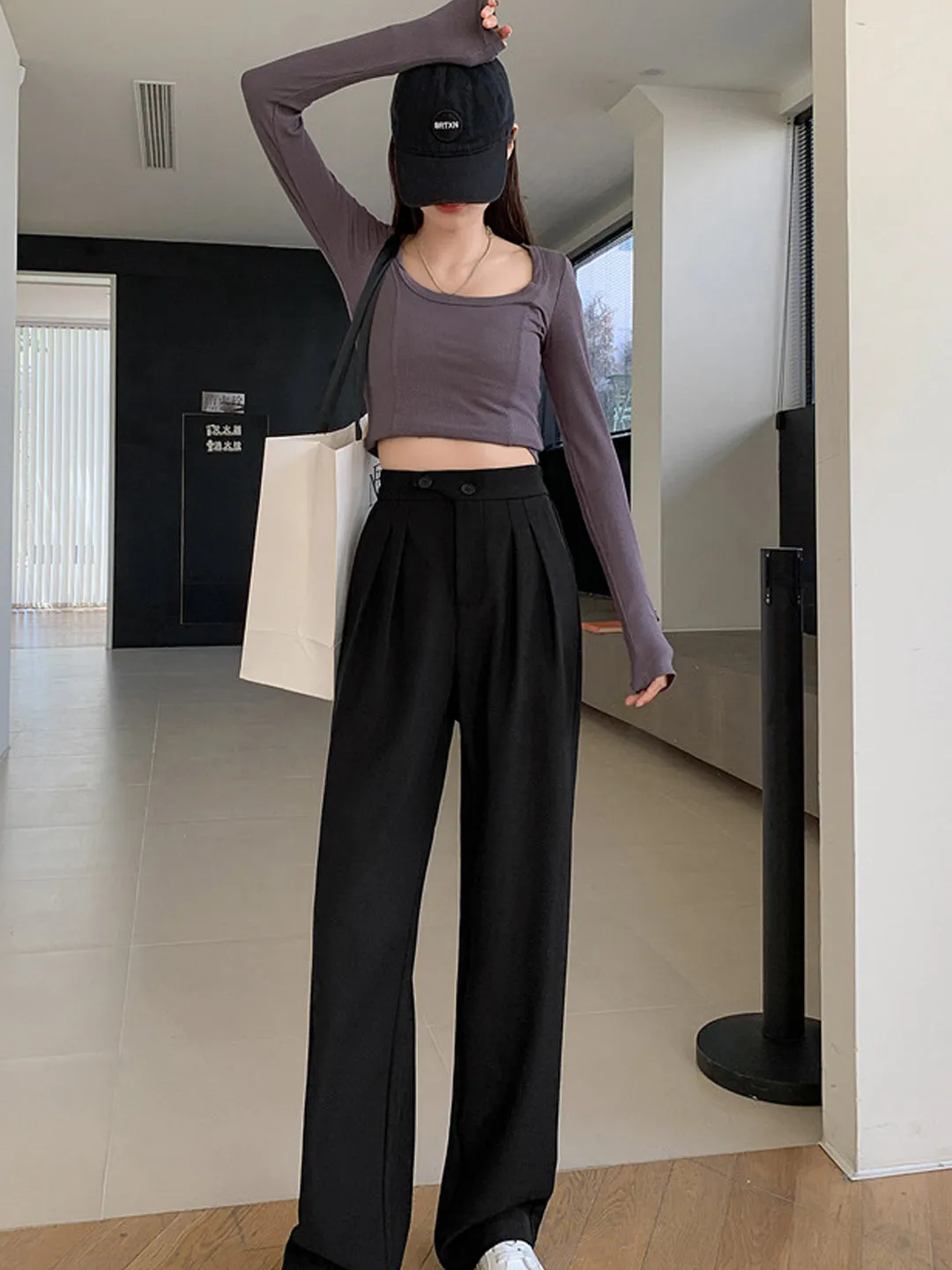 Debby Casual High Waist Pants-Black