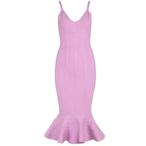 Deep V Neck Spaghetti Strap Bodycon Midi Dress