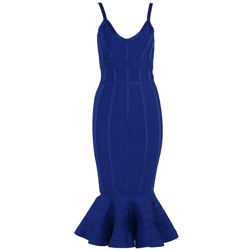 Deep V Neck Spaghetti Strap Bodycon Midi Dress