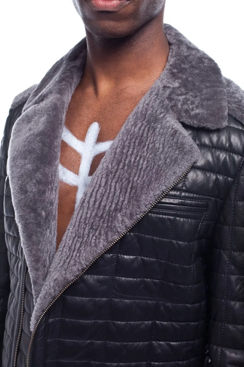 Dire Wolf Men's Quilted Fur Leather Jacket