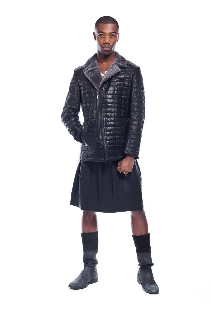 Dire Wolf Men's Quilted Fur Leather Jacket