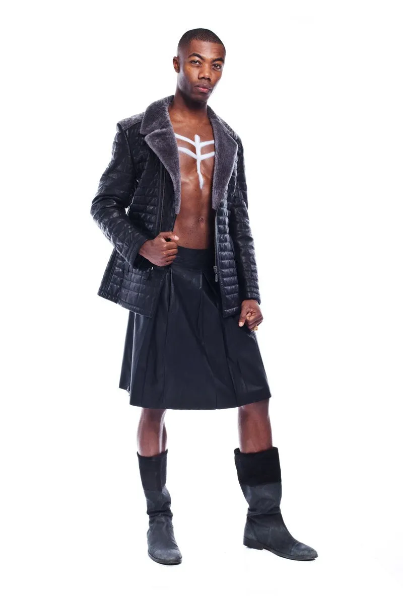 Dire Wolf Men's Quilted Fur Leather Jacket