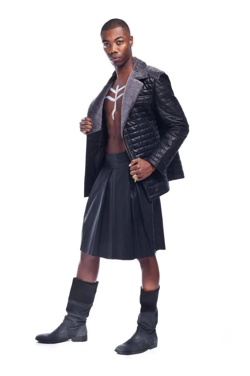 Dire Wolf Men's Quilted Fur Leather Jacket