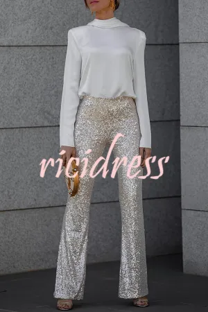 Diva Sequin High Rise Elastic Waist Flare Pants