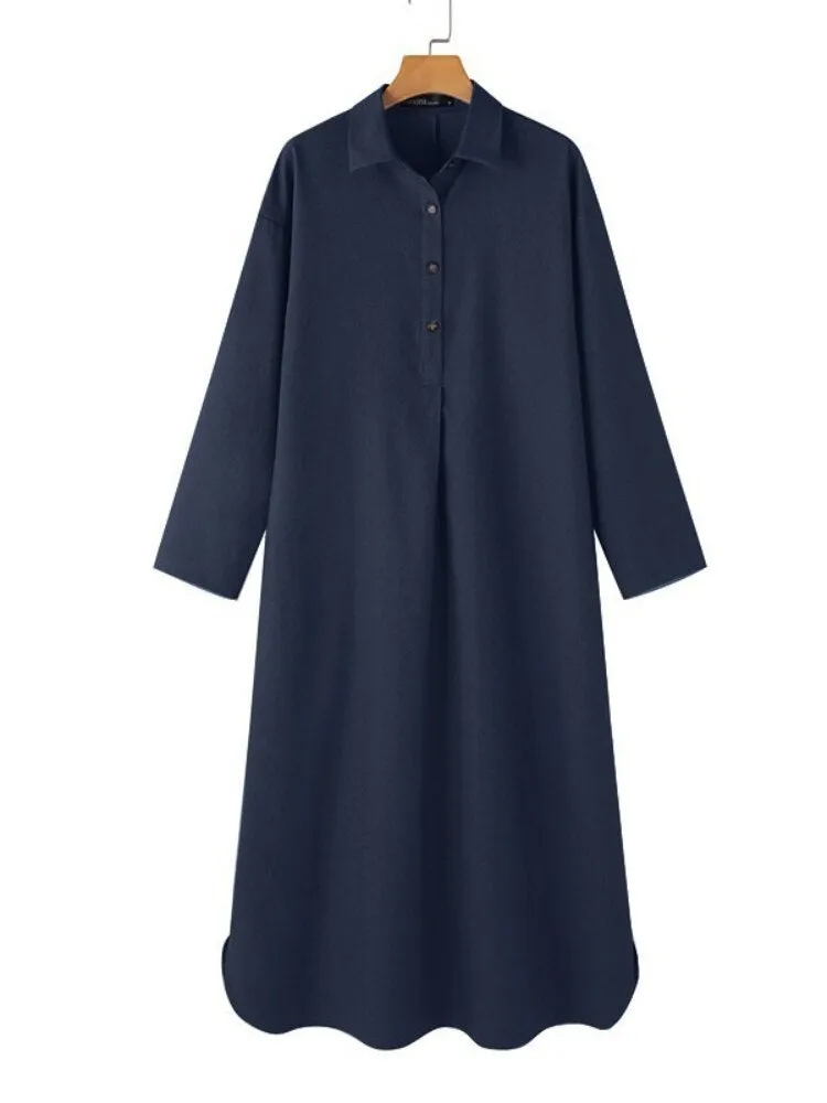 Dresses for Women 2023 Solid Color Lapel Long Sleeved Denim Dress Elegant Fashionable Oversize Loose Long Dresses Woman Clothing