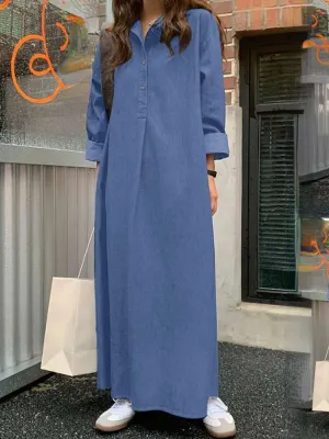 Dresses for Women 2023 Solid Color Lapel Long Sleeved Denim Dress Elegant Fashionable Oversize Loose Long Dresses Woman Clothing
