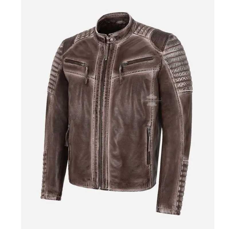 Dusted Brown Leather Jacket Men's Pre Distressed Brown Vintage Jacket