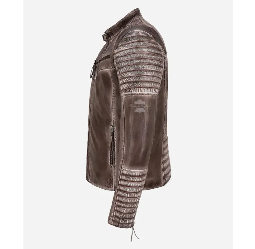 Dusted Brown Leather Jacket Men's Pre Distressed Brown Vintage Jacket