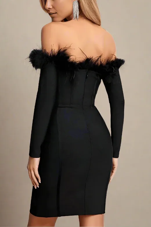Erin Long Sleeve Off Shoulder Bandage Mini Dress - Classic Black