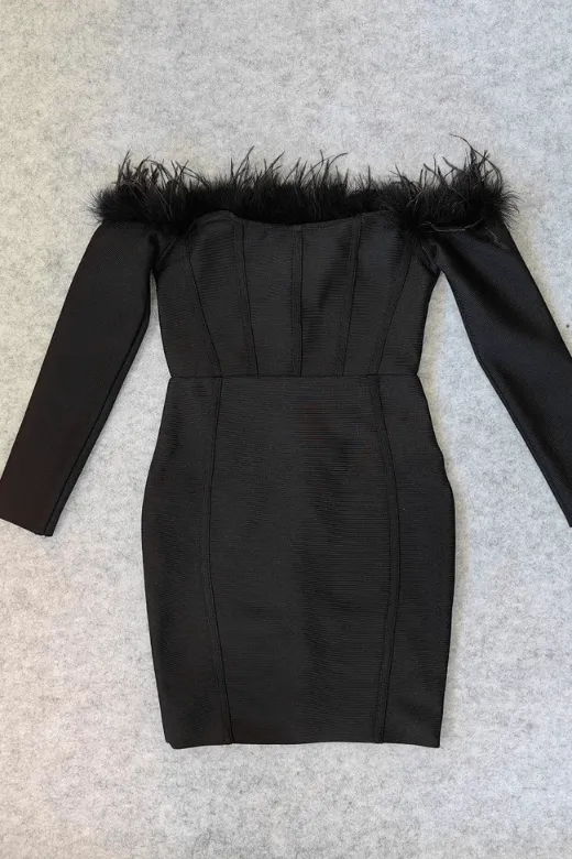 Erin Long Sleeve Off Shoulder Bandage Mini Dress - Classic Black