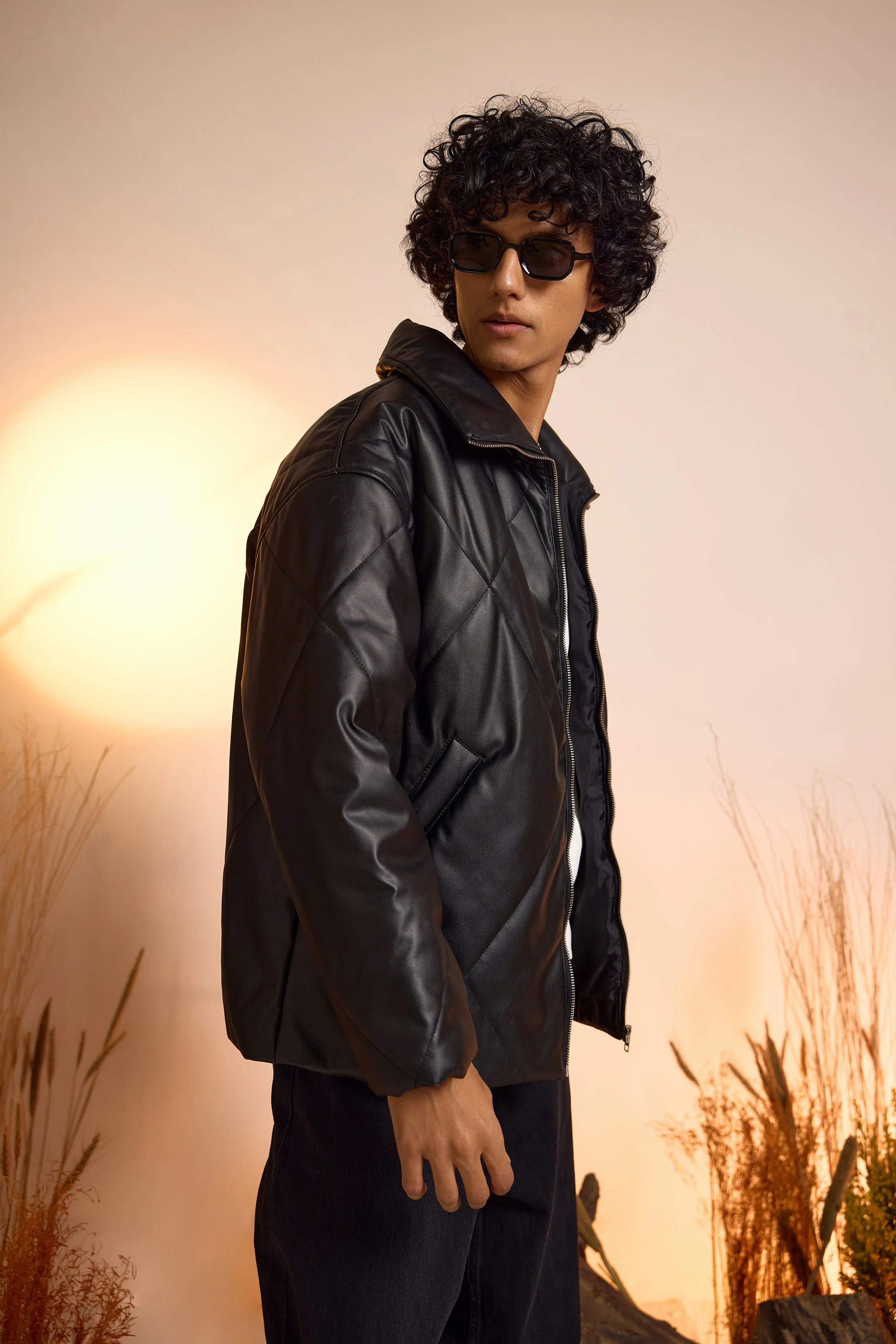 Faux Leather Oversized Puffer Jacket-Men