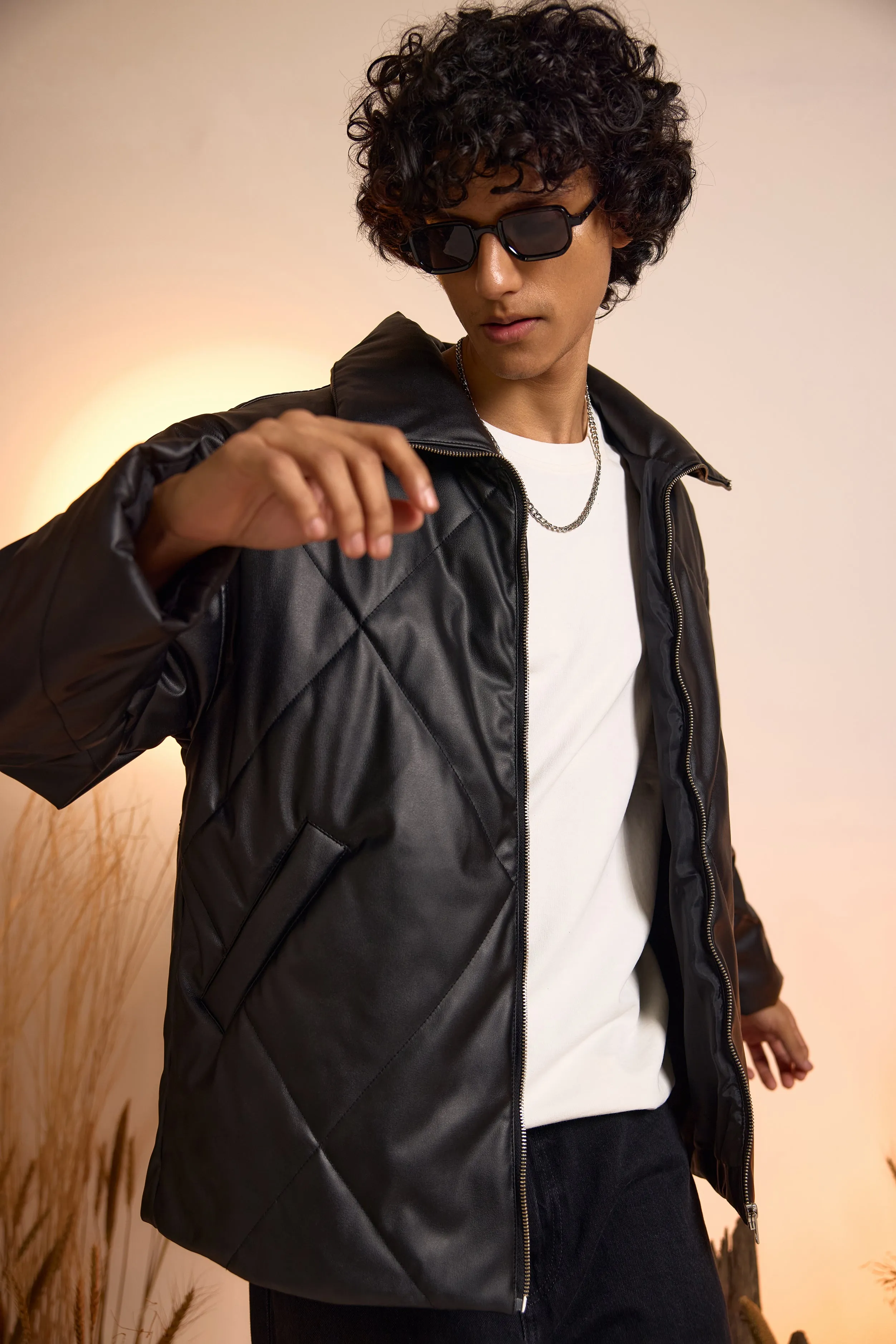 Faux Leather Oversized Puffer Jacket-Men
