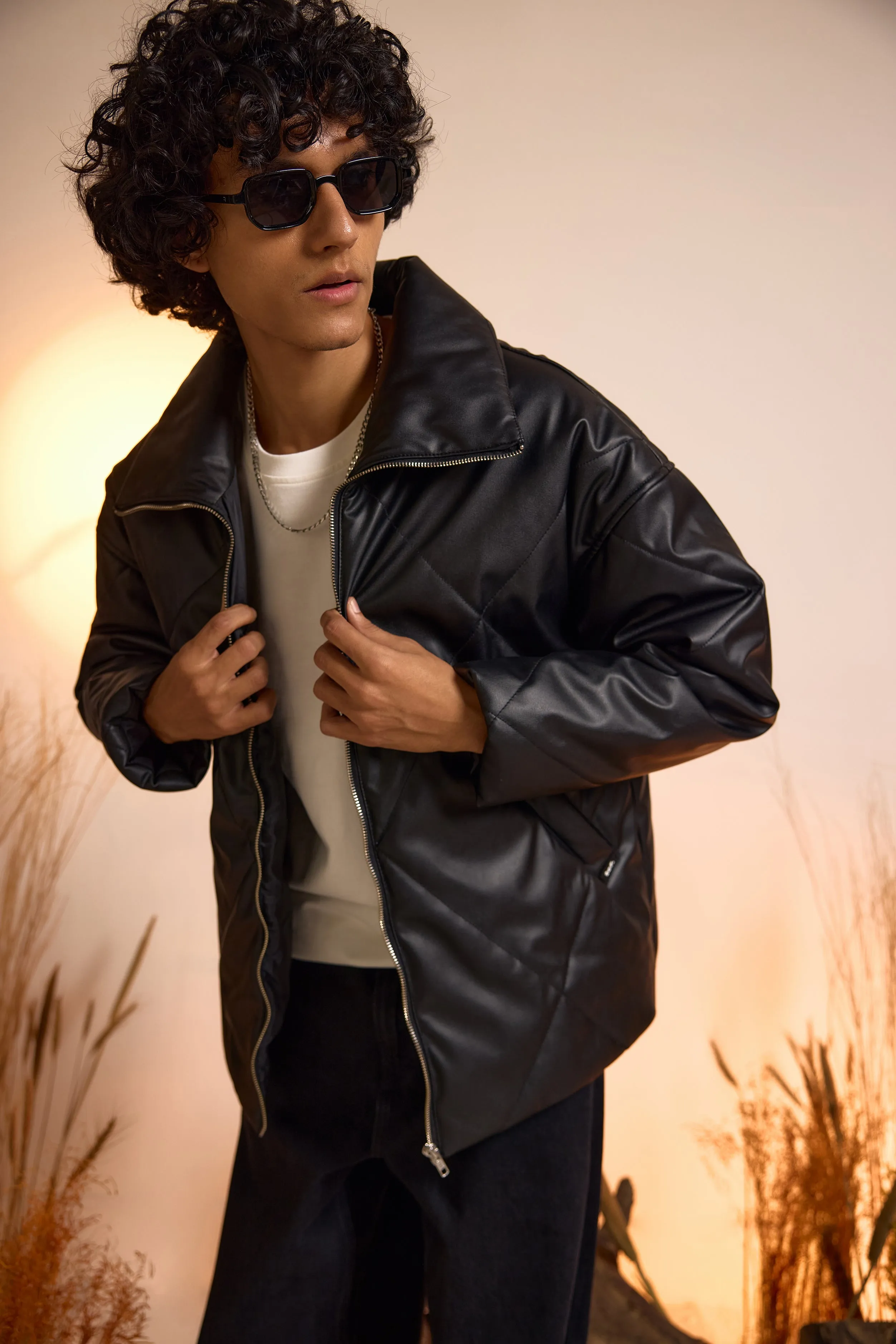 Faux Leather Oversized Puffer Jacket-Men