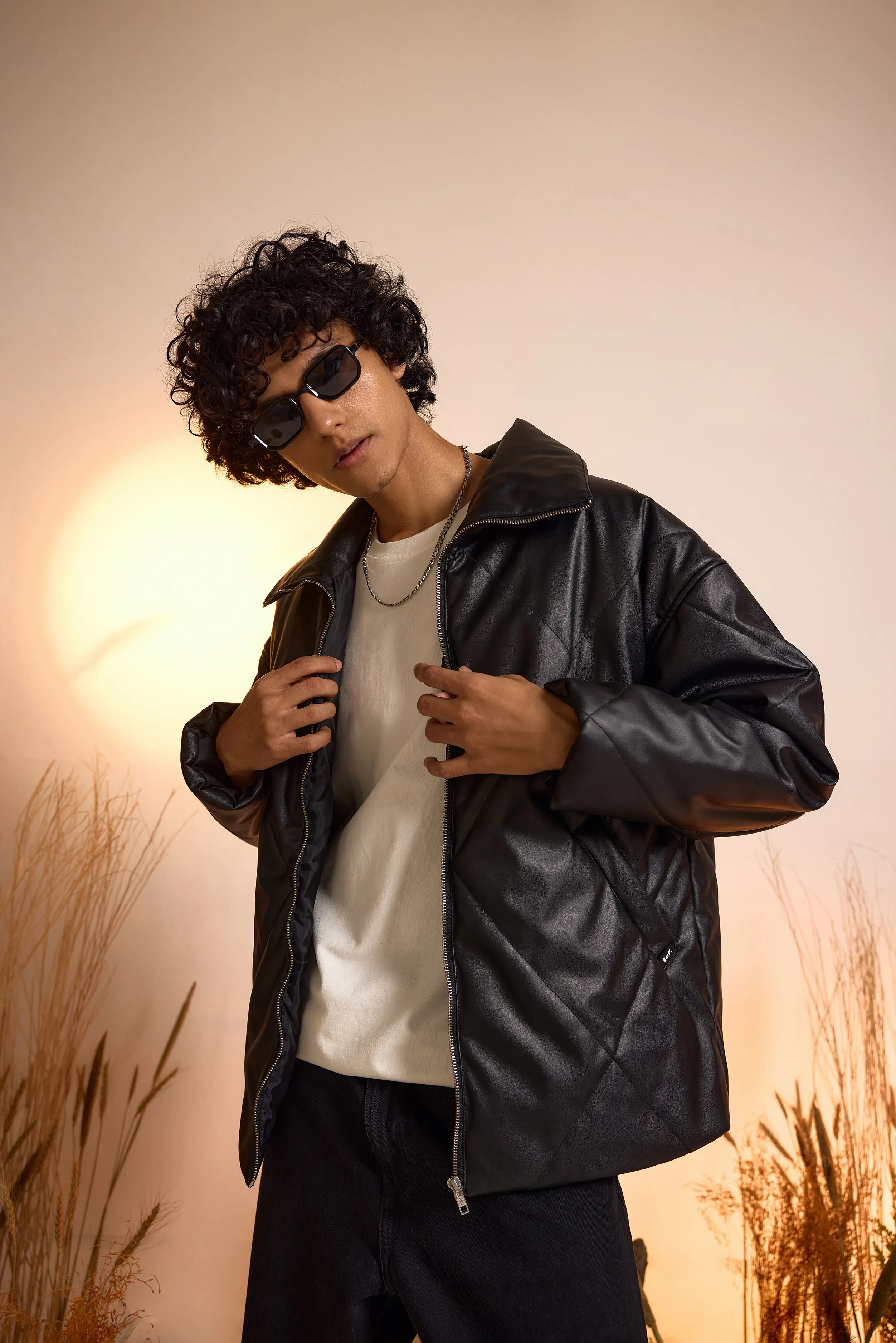 Faux Leather Oversized Puffer Jacket-Men