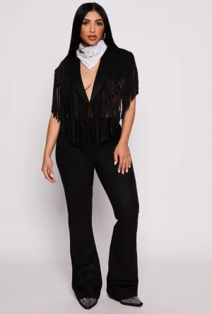 Faux Suede High Waist Pintuck Flare Pants
