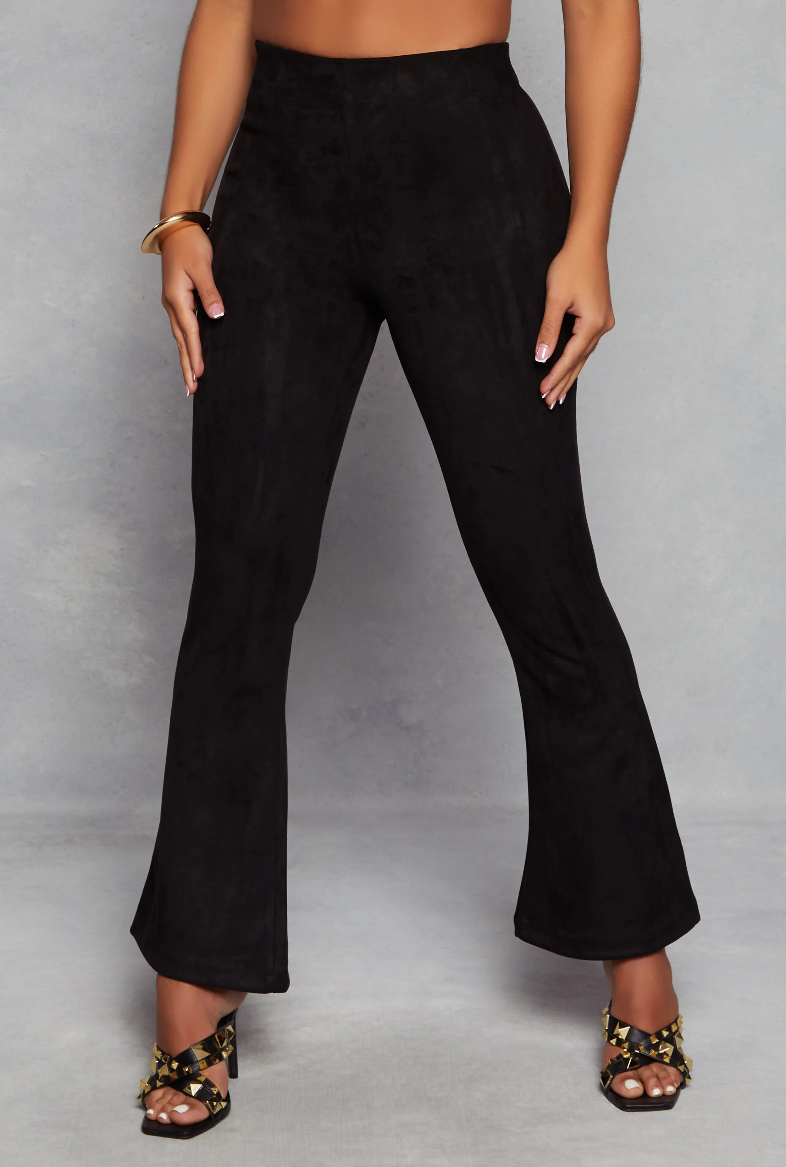 Faux Suede High Waist Pintuck Flare Pants