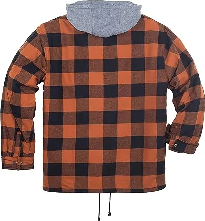 FLANNEL QUILTED SHERPA LINED JACKET/HOODED (BROW/BLACK #12)