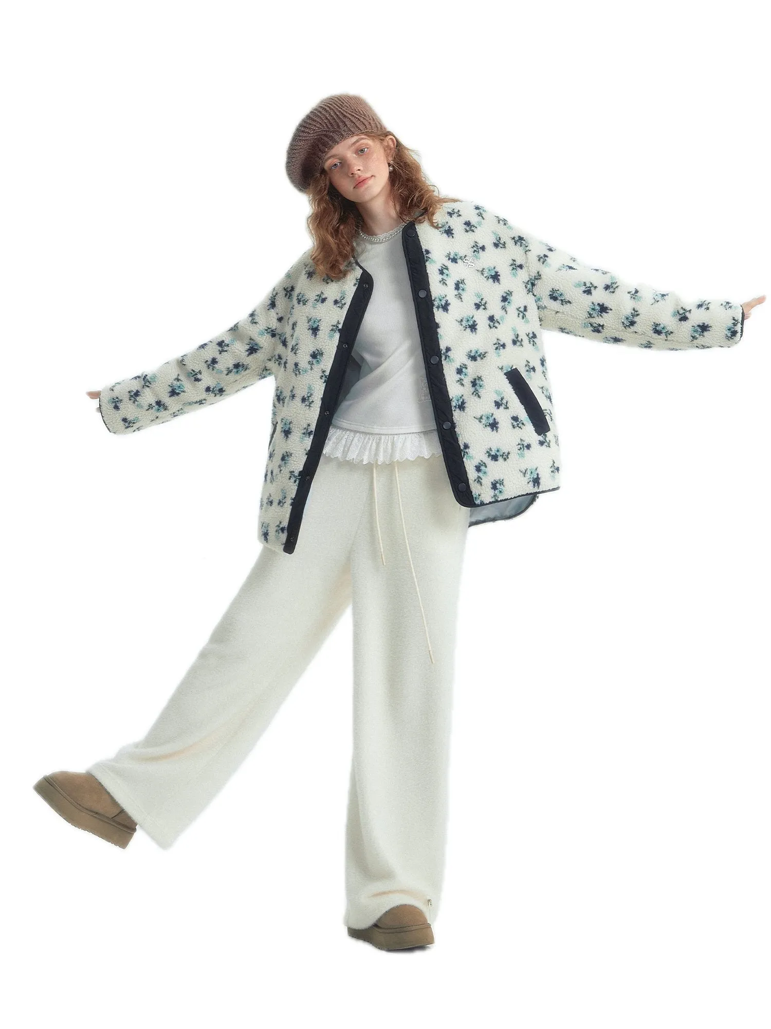 Floral Collarless Quilted Colorblock Down Jacket