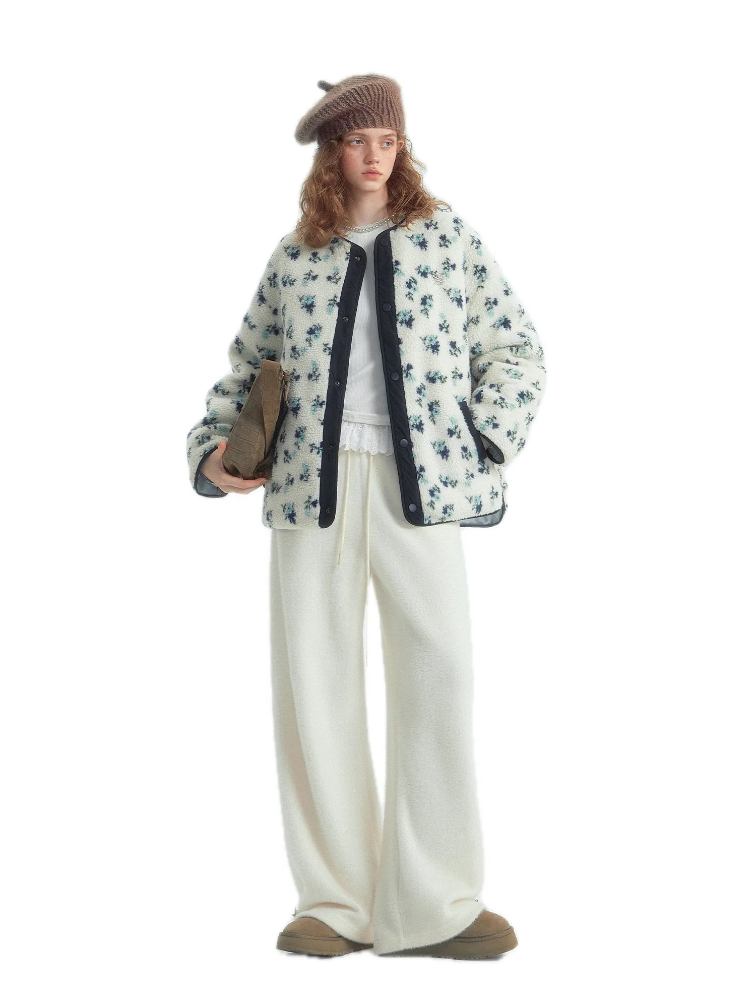 Floral Collarless Quilted Colorblock Down Jacket