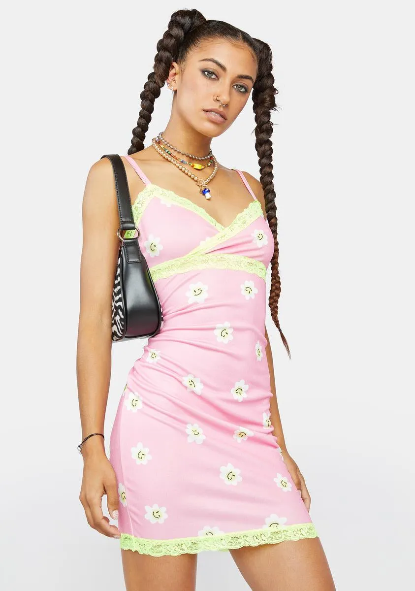 Flower Smiley Lace Trim Dress