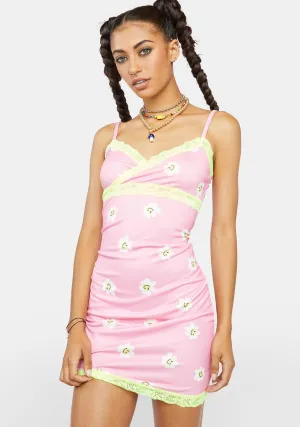 Flower Smiley Lace Trim Dress