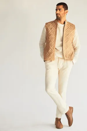 Geometric Embroidery Bandi Jacket with Pullover and Pants