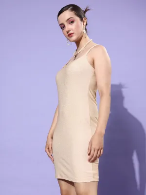 Gold Polyester Lycra Bling Bodycon Dress