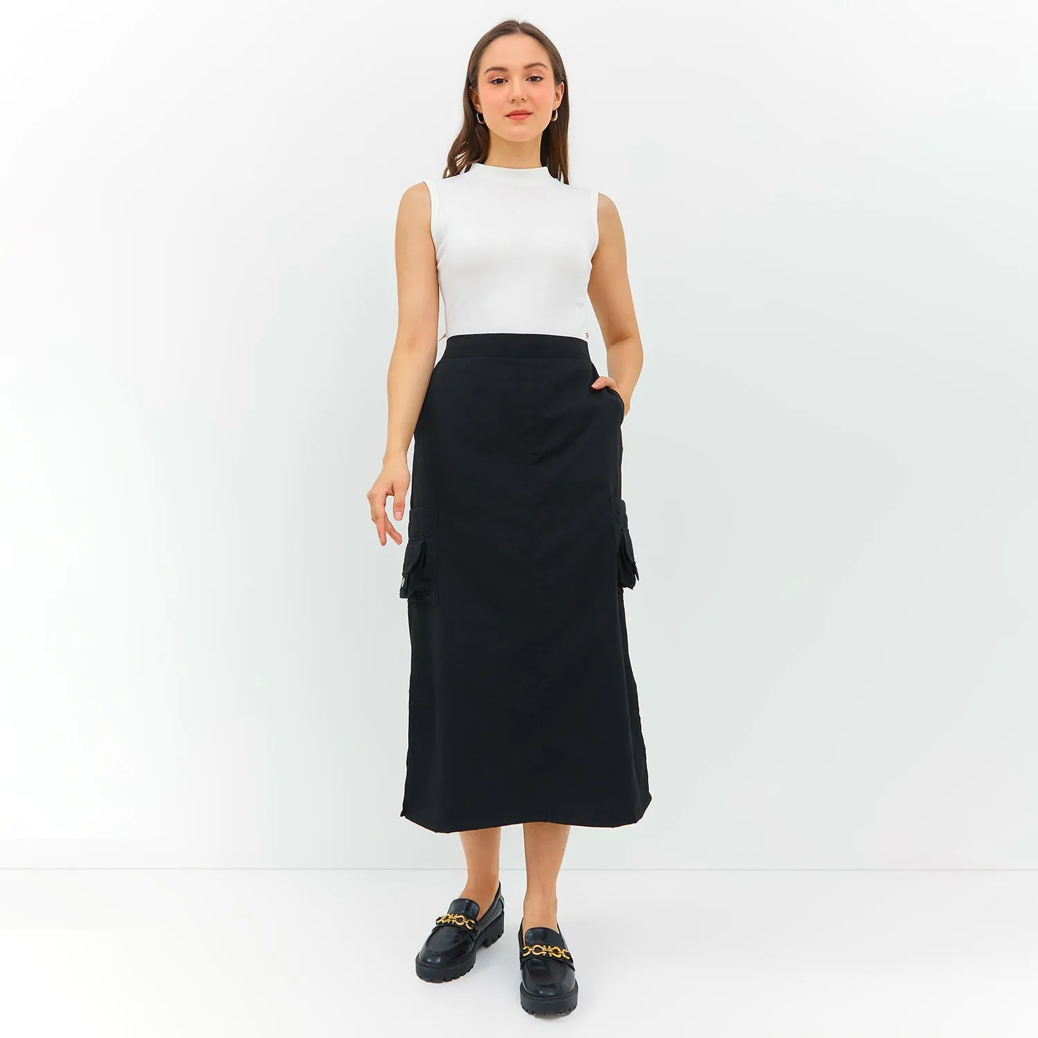 GRAPHIS Cargo Pocket Midi Skirt With Slit Black