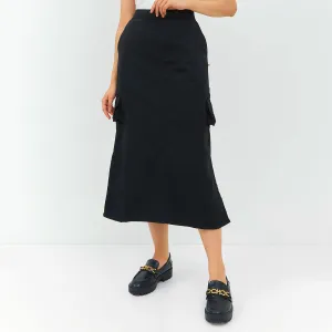 GRAPHIS Cargo Pocket Midi Skirt With Slit Black