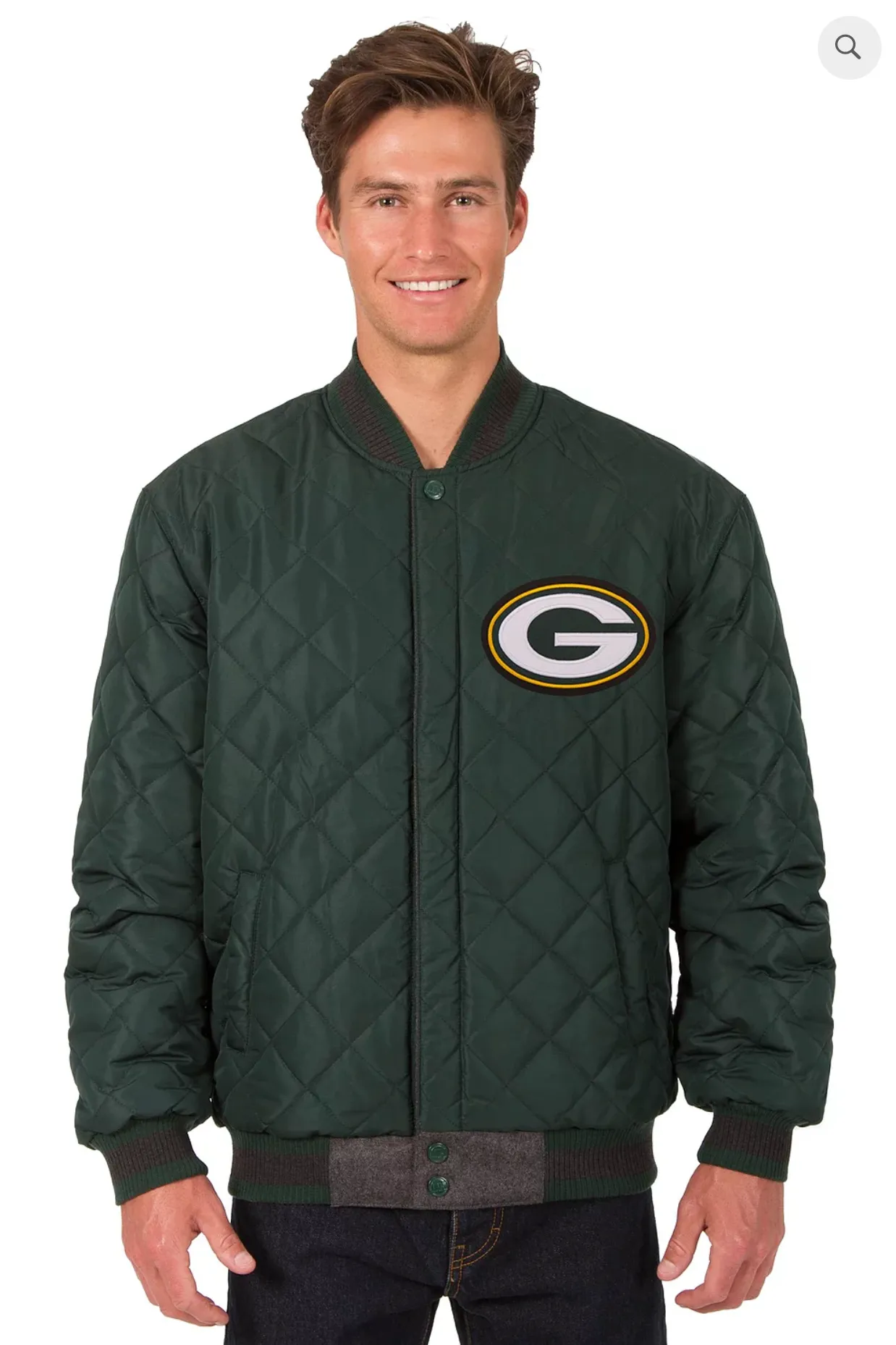 Green Bay Packers Reversible Wool and Leather Varsity Jacket with Back Logo