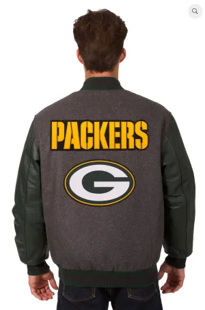 Green Bay Packers Reversible Wool and Leather Varsity Jacket with Back Logo