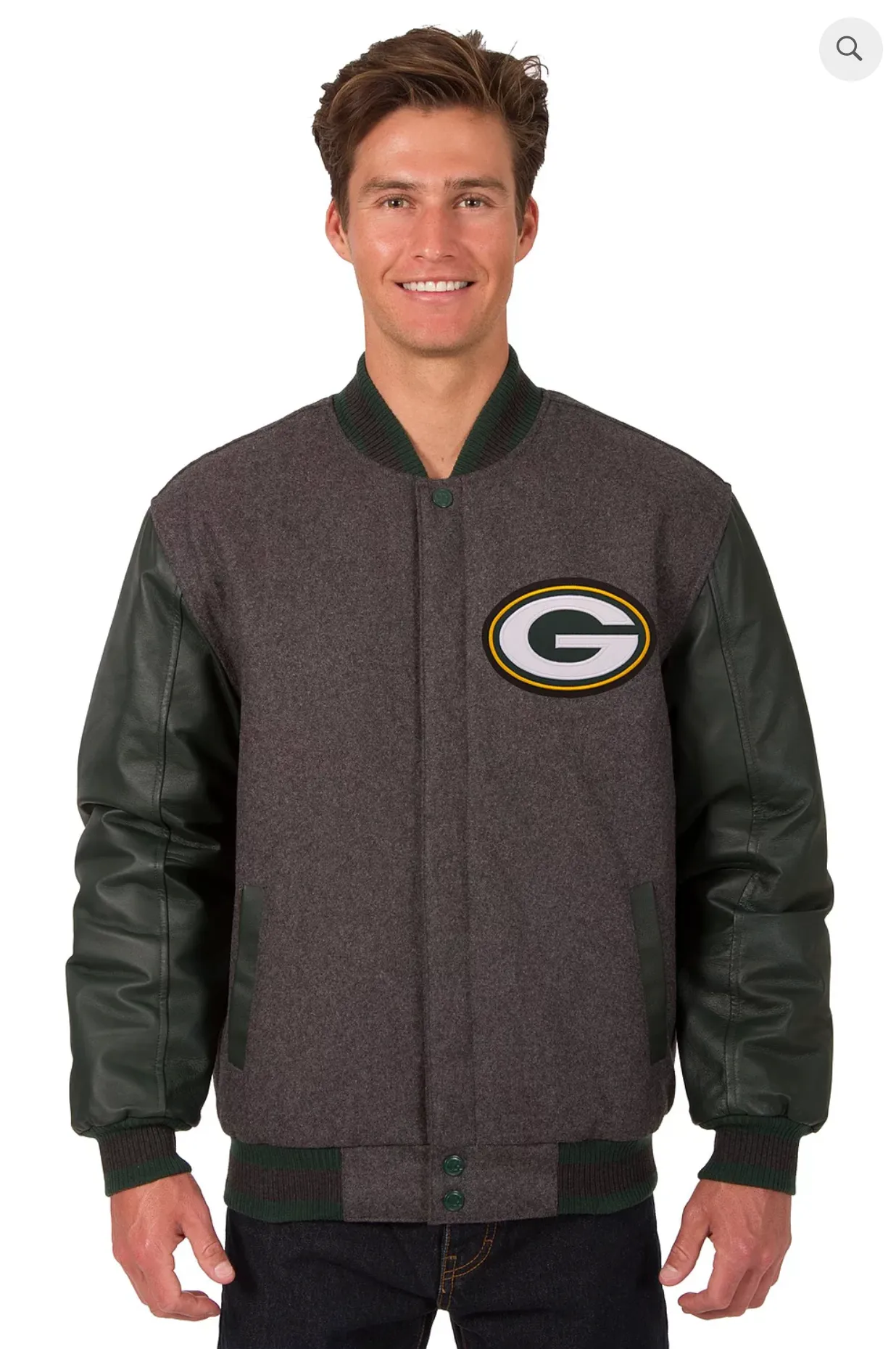 Green Bay Packers Reversible Wool and Leather Varsity Jacket with Back Logo