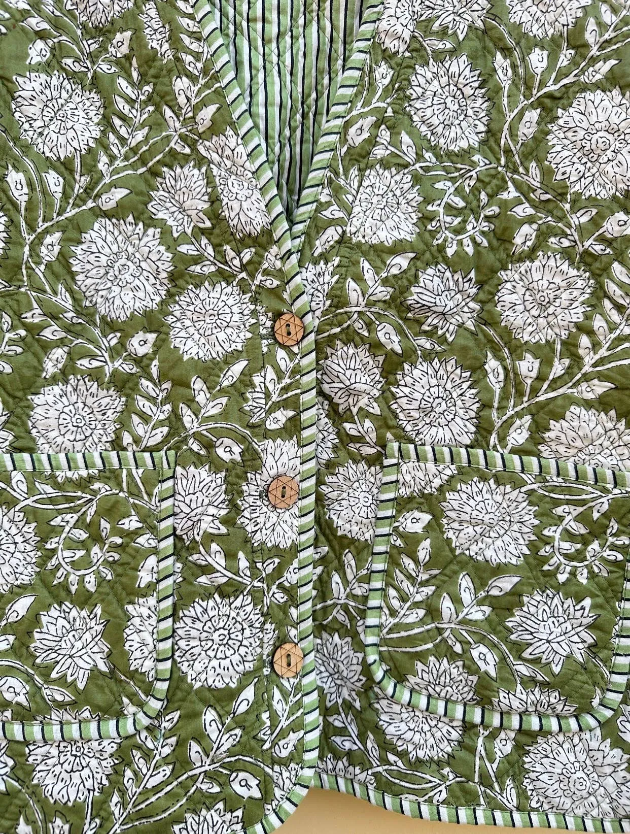 Green Floral Quilted Jacket-reversible