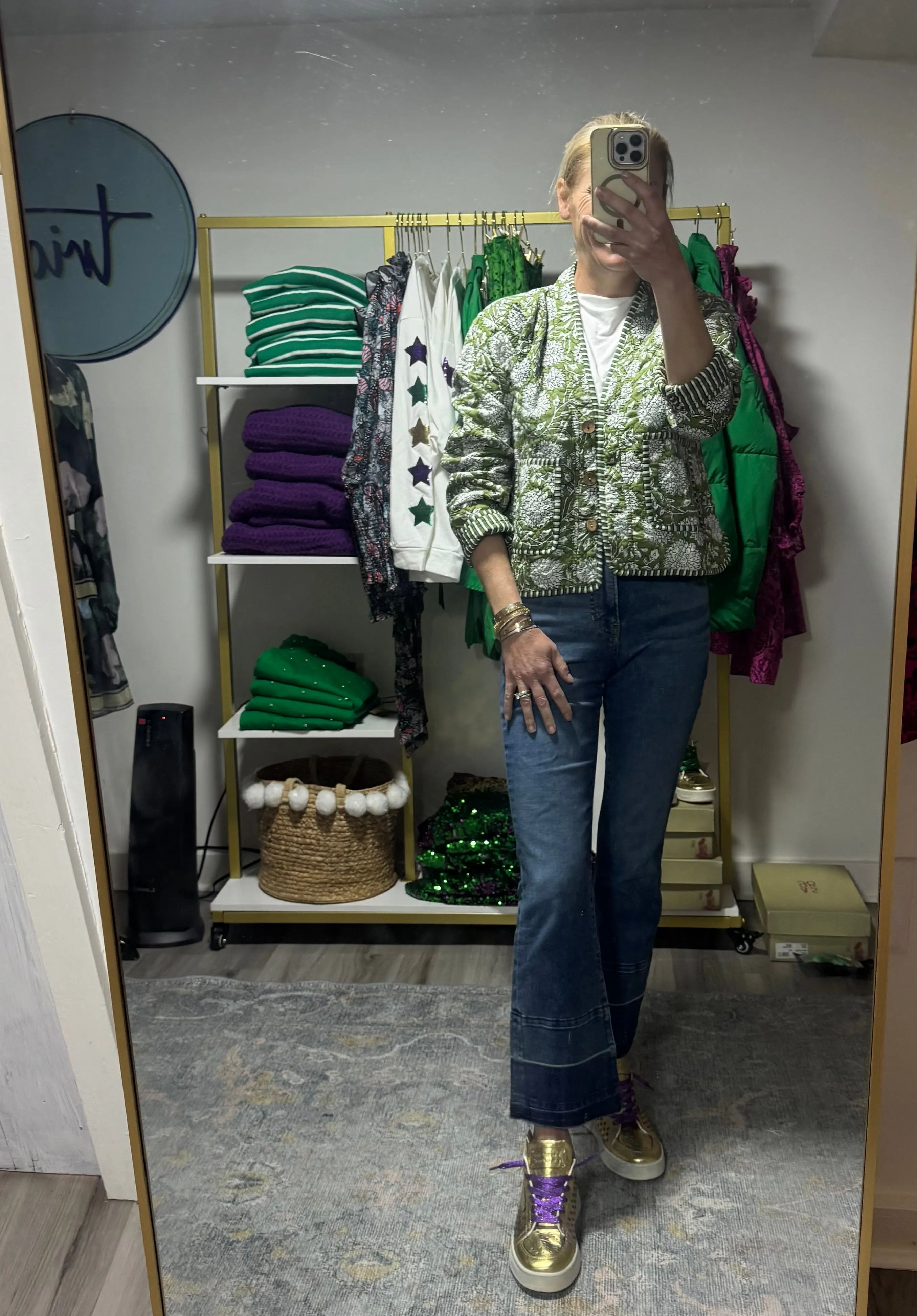 Green Floral Quilted Jacket-reversible
