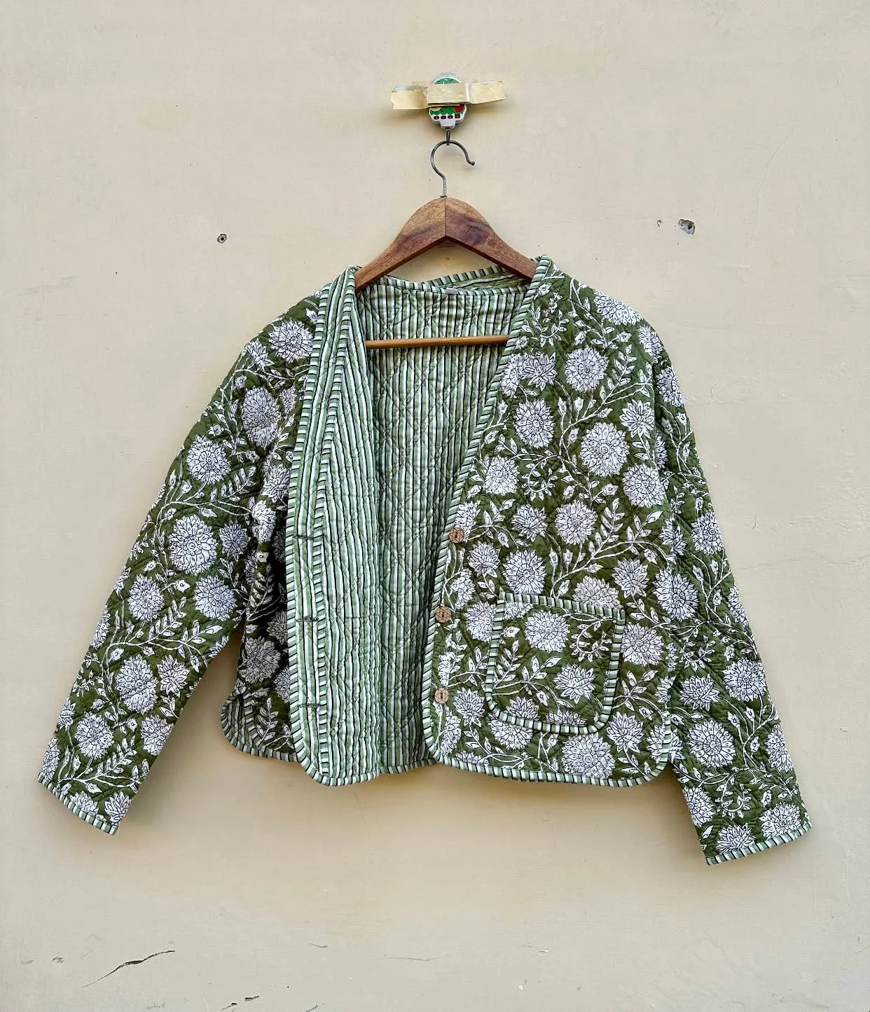 Green Floral Quilted Jacket-reversible