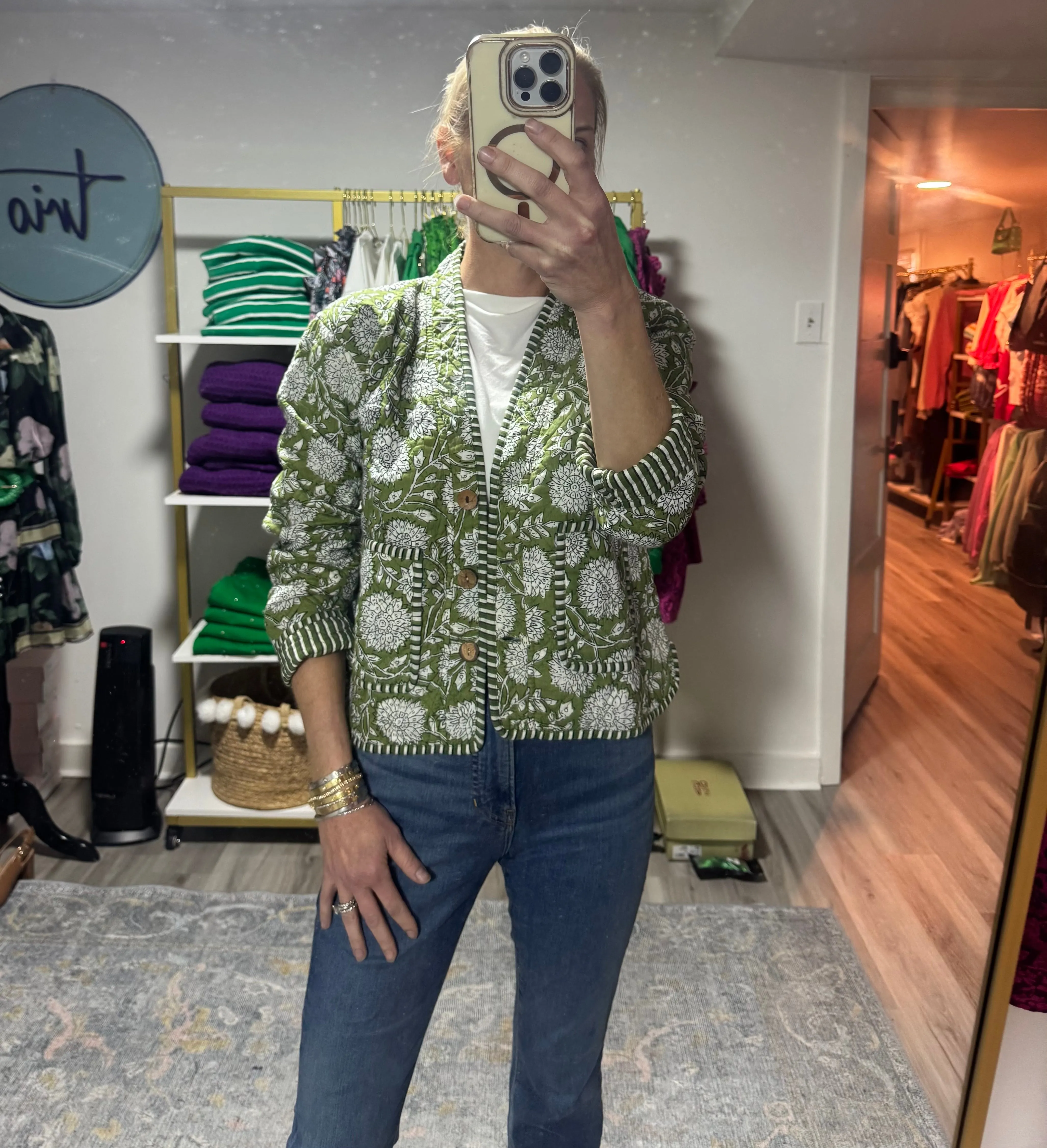 Green Floral Quilted Jacket-reversible