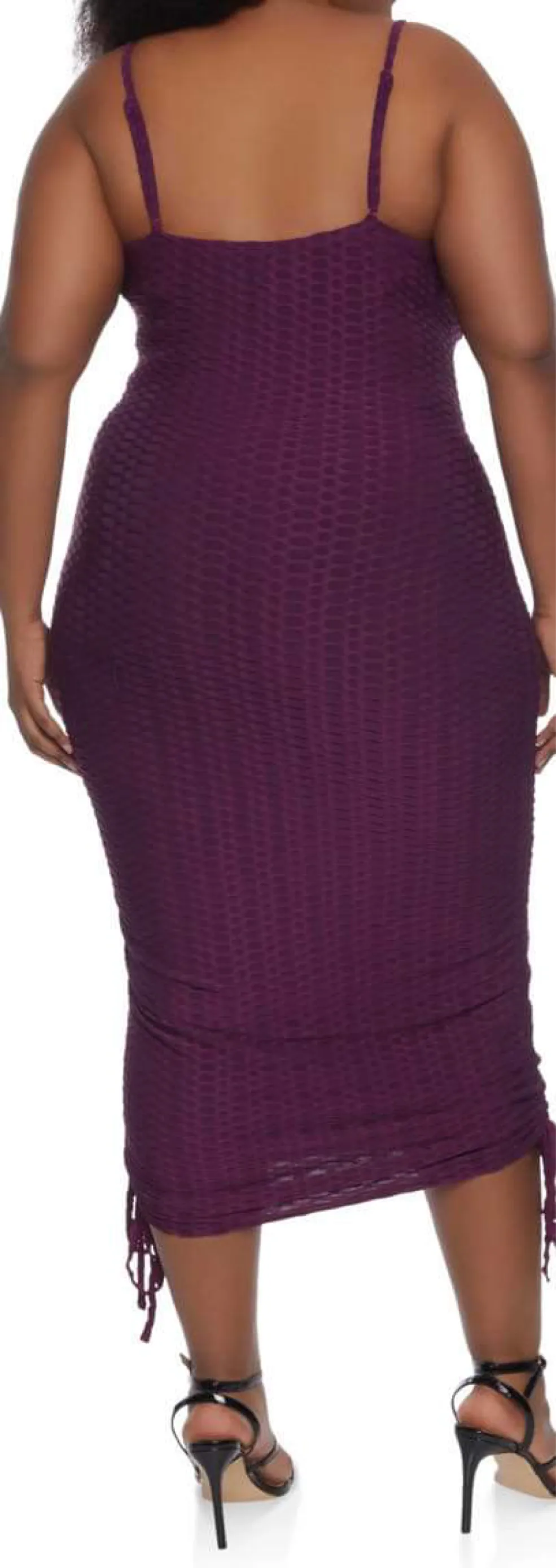 HIDE ME HONEYCOMB Textured Spaghetti String Bodycon Midi Dress