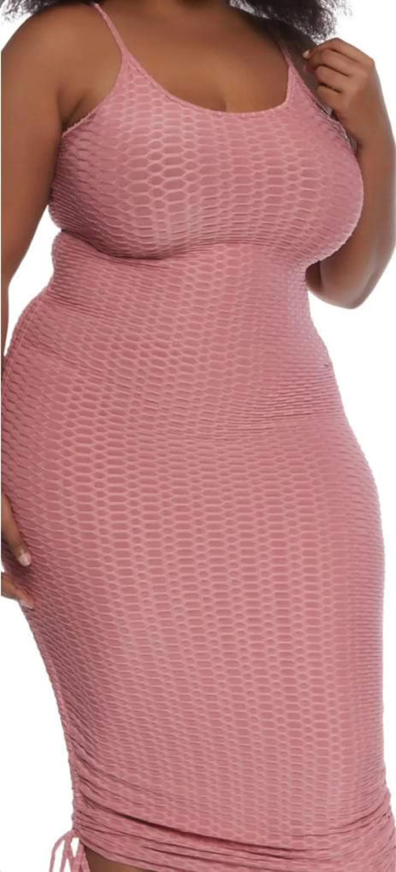 HIDE ME HONEYCOMB Textured Spaghetti String Bodycon Midi Dress