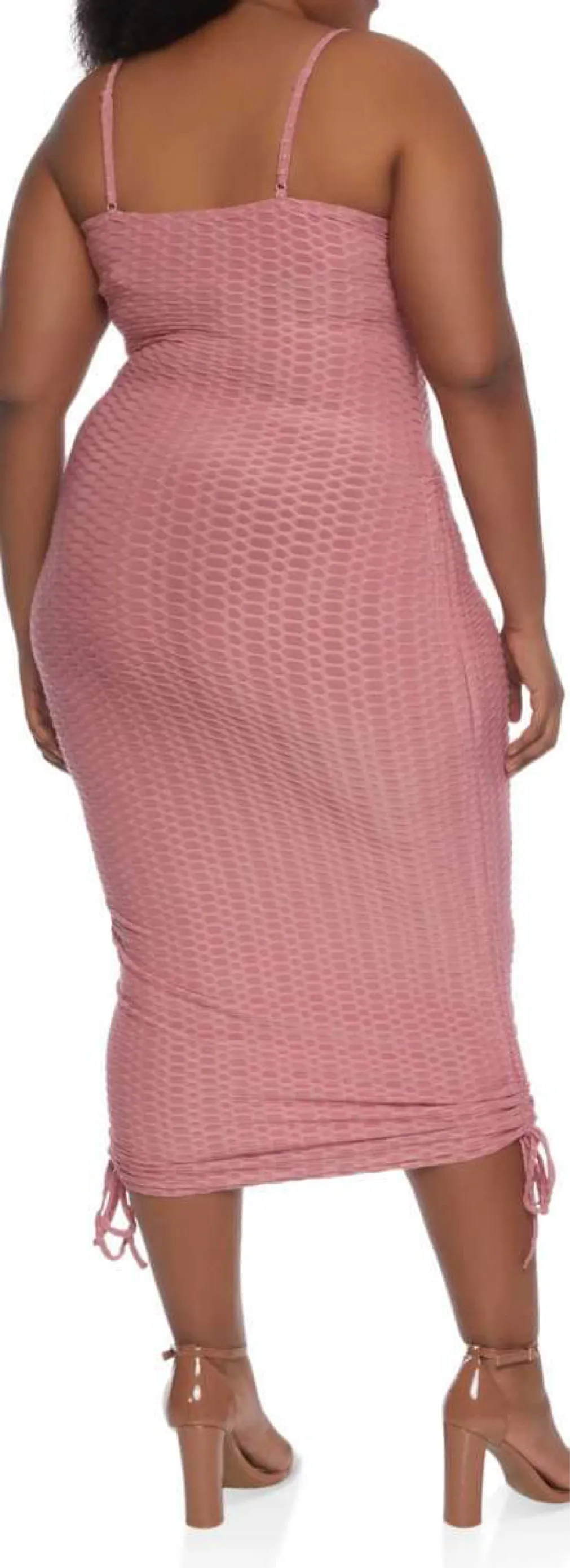 HIDE ME HONEYCOMB Textured Spaghetti String Bodycon Midi Dress