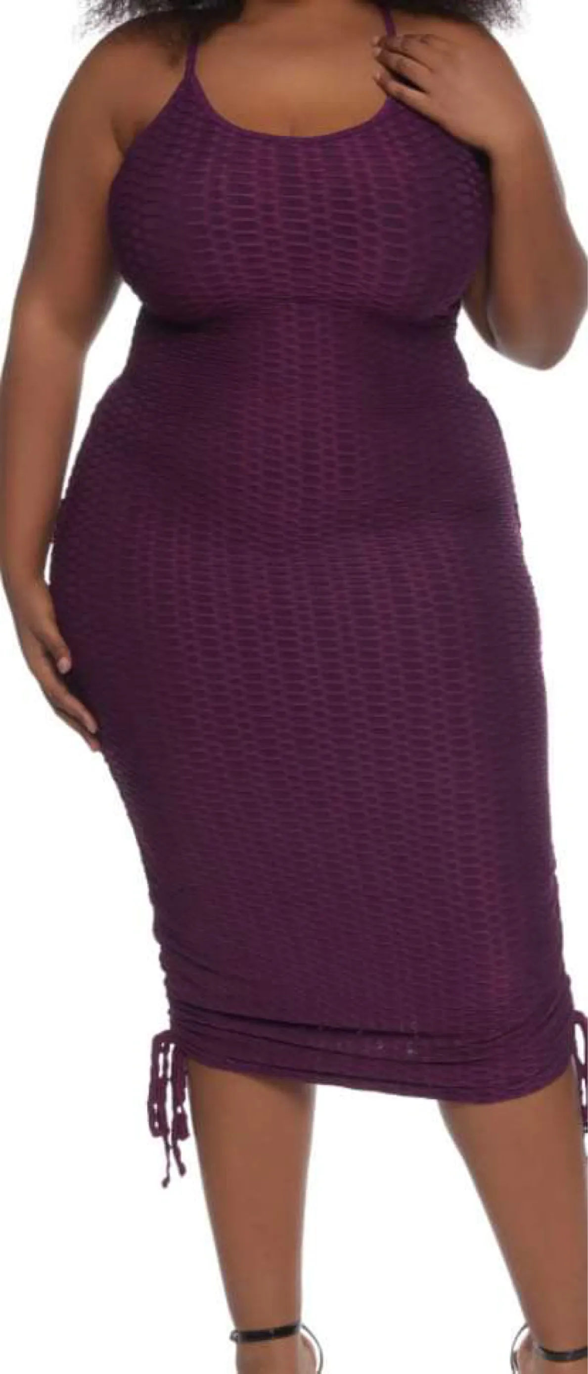 HIDE ME HONEYCOMB Textured Spaghetti String Bodycon Midi Dress