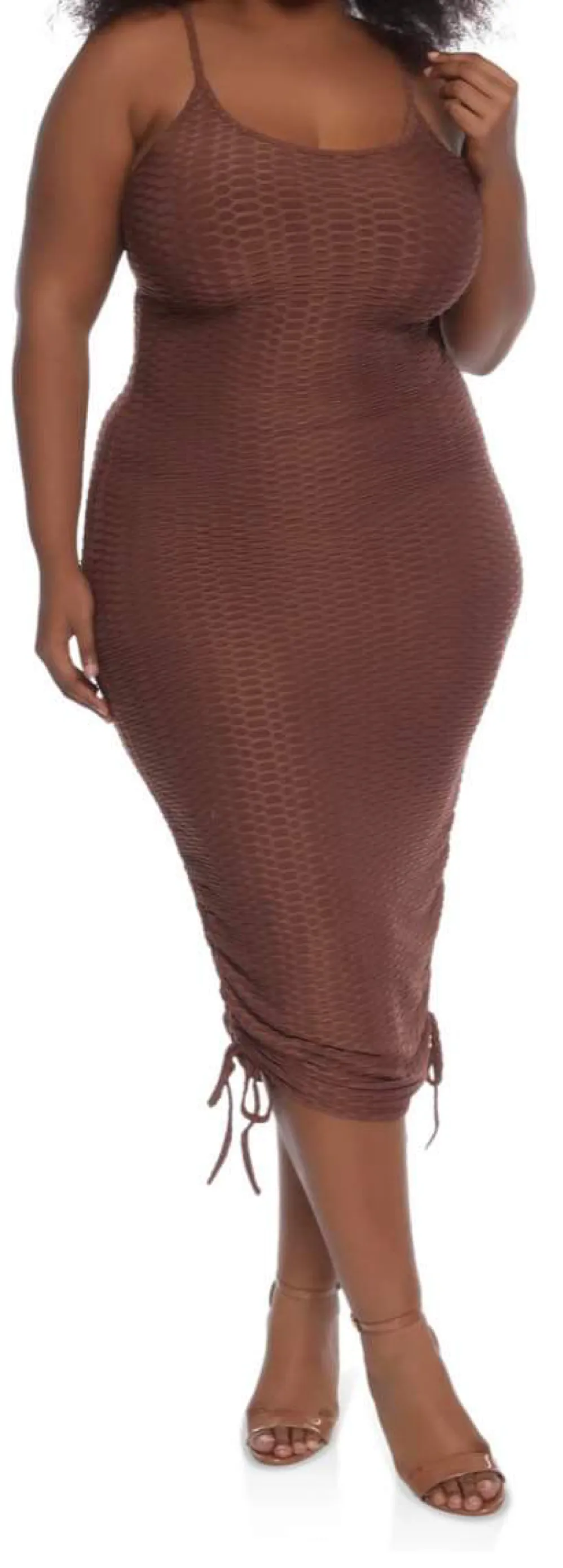 HIDE ME HONEYCOMB Textured Spaghetti String Bodycon Midi Dress